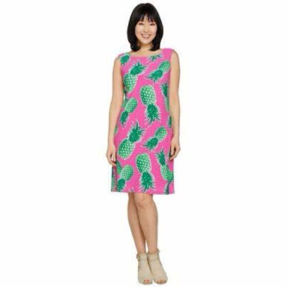 C. Wonder- Pineapple Print All Over Hot Pink & Green Mini Loose Fit Dress Size M - Picture 1 of 10